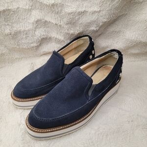 Zara Woman Shoes Blue Suede Platform Loafers Studded Preppy Punk US 5.5